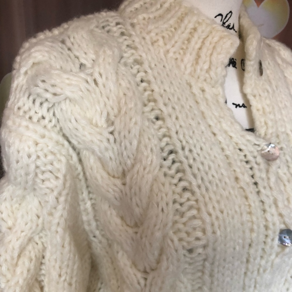 Cable knit sweater cardigan white cream womens twist button purple lilac - Picture 15 of 16